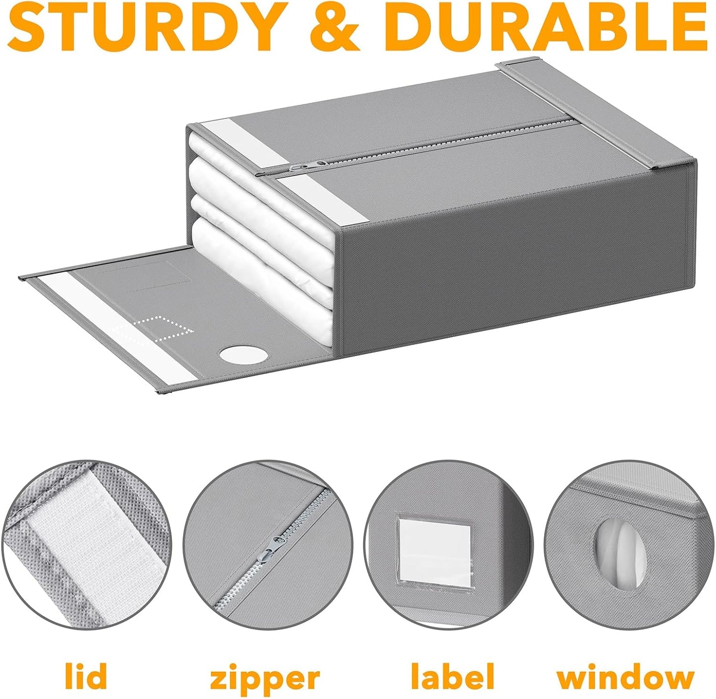 SpaceAid 12 Pack Bed Sheet Organizers and Storage, Foldable Sheet Organizer for Linen Closet, Sheets Set Folder Keeper with Window XL (Queen & King Size) Bedding Container (Gray, 12 Pack)