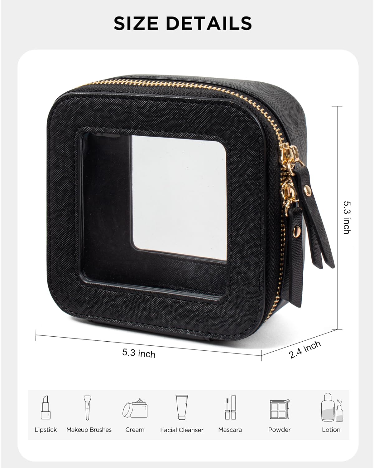 LETGO Clear Makeup Bags Small, Small Makeup Bag for Purse,Mini Clear Makeup Pouch Purse Organizer Fit Carry-on Travel Essentials,Cute Cosmetic Bags Car Accessories for Women (Mini-Black)