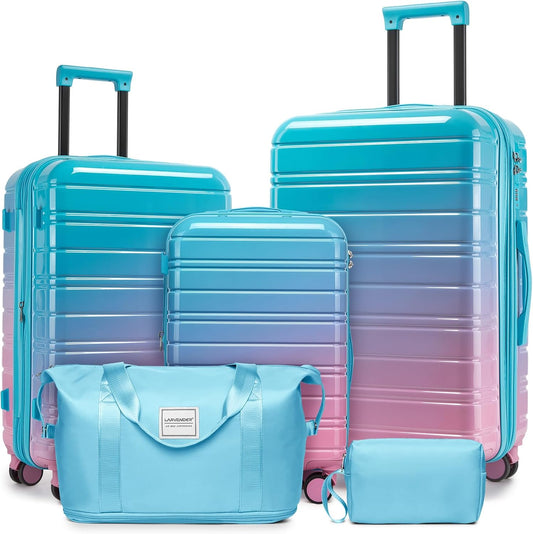 LARVENDER Luggage Sets 5 Piece Hardside Expandable Suitcase with Wheels Lock,PC+ABS Hardside Lightweight Rolling Suitcase for Women and Men,Cotton Candy