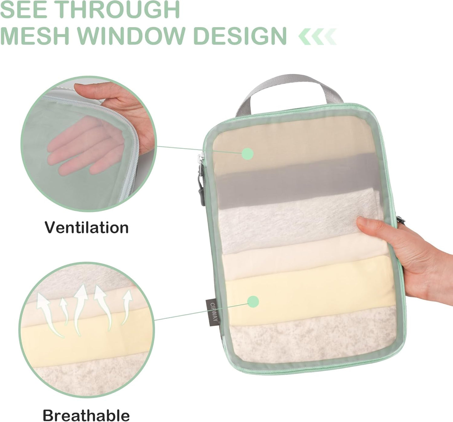 Cipway Compression Packing Cubes, See Through Mesh Luggage Organizer Bags, Travel Essentials for Carry on Suitcase with Laundry Bag and Clear Toiletries Bag（6 Pcs,Sage Green）
