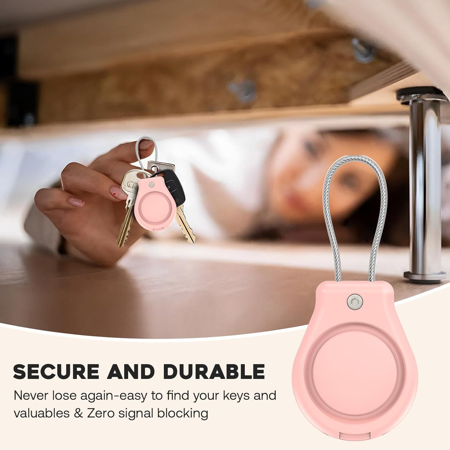 Waterproof AirTag Keychain Holder, Air tag Lock Case with Wire Cable Compatible with Apple AirTags, Durable & Secure Anti-Lost Protective Case with Keyring for Backpack, Key, Luggage (4 Pack)