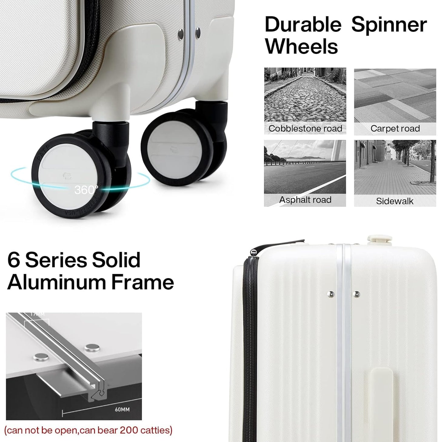 Hanke Grace Hard Shell Suitcases with Wheels,20 Inch Carry On Luggage Airline Approved with Aluminum Frame, Travel suitcase with Front Pocket Travel Luggage for Short Business Trips, Smoke White.