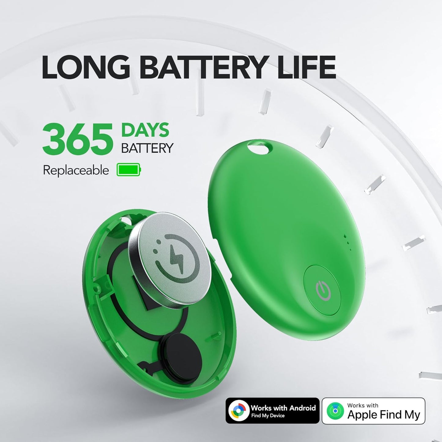 FindTag Duo - Dual System Tracker for iOS or Android, Bluetooth Tracking Tag/Key Finder/Luggage Tracker/Item Locator, Compatible with iOS Find My or Google Find Hub App (Green)