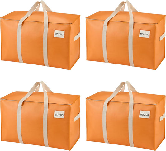 VENO 4 Pack Moving Bags, Heavy Duty, Moving Boxes Alternative, Packing Storage Supplies, Dorm Room Essentials with Zipper for Clothes, Extra Large Packaging Totes (Seasonal Autumn Orange, 4 Pack)