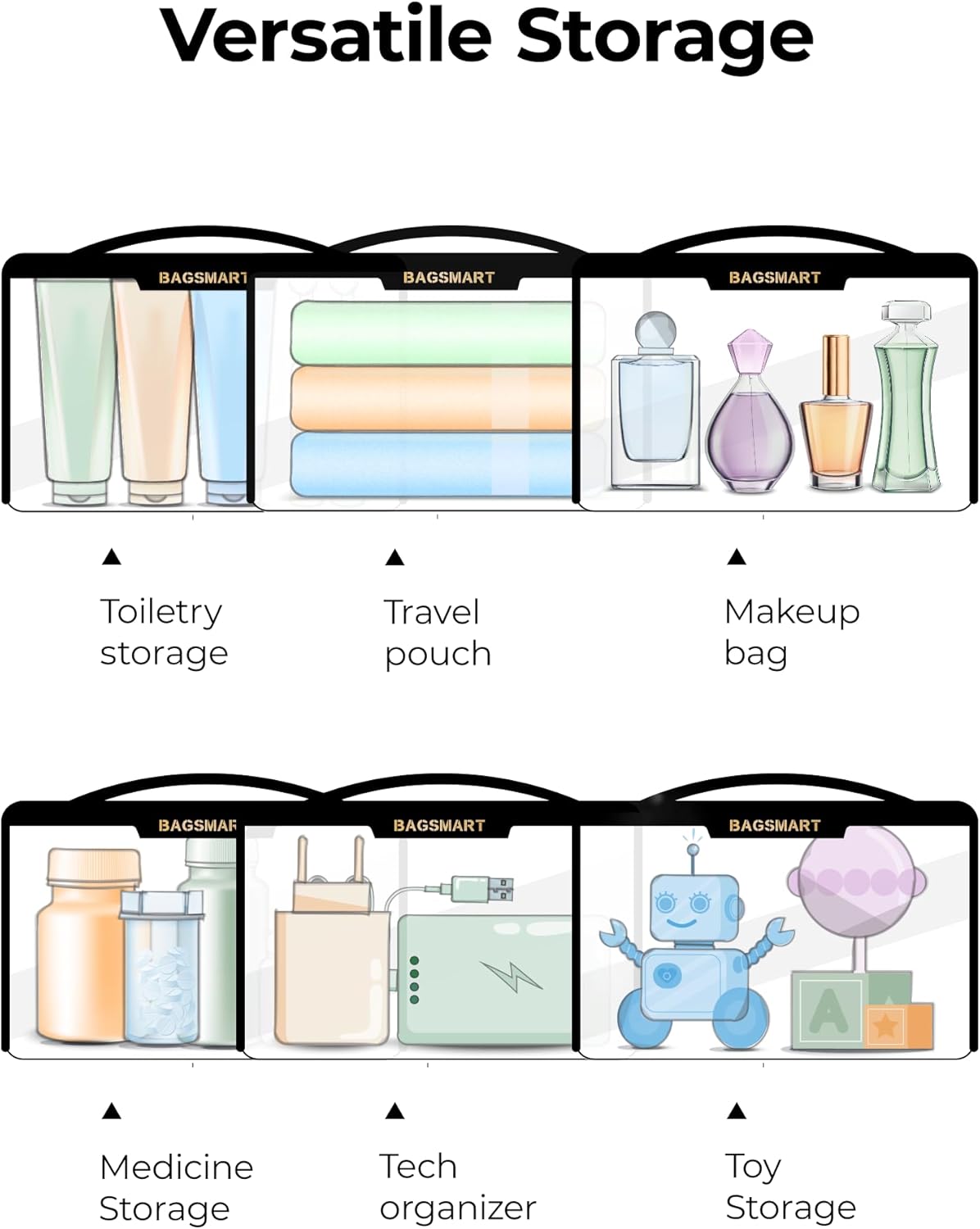 BAGSMART TSA Approved Toiletry Bag, Clear Travel Toiletry Bag, Makeup Cosmetic Pouch Bag for Women Men Carry on Airline Quart Size Organizer for Travel Essentials (Gray, Pack of 2)