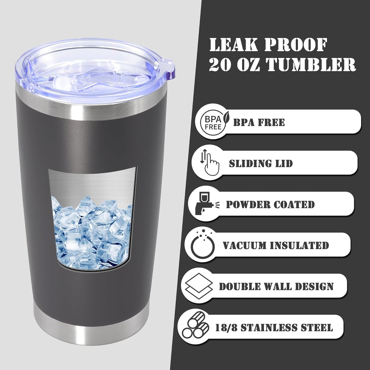 20 oz Tumbler with lid Double Wall Vacuum Insulated Tumblers Stainless Steel Coffee Mug Travel Coffee Tumbler Powder Coated Tumbler Cup Keep Hot&Cold - (Grey 1 Pack)