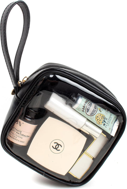 KOTORA TSA Approved Toiletry Bag with Mini Clear Makeup Bag Travel Size Beach Pool Bag Car Accessories for Women Her (Clear Mini-Black)