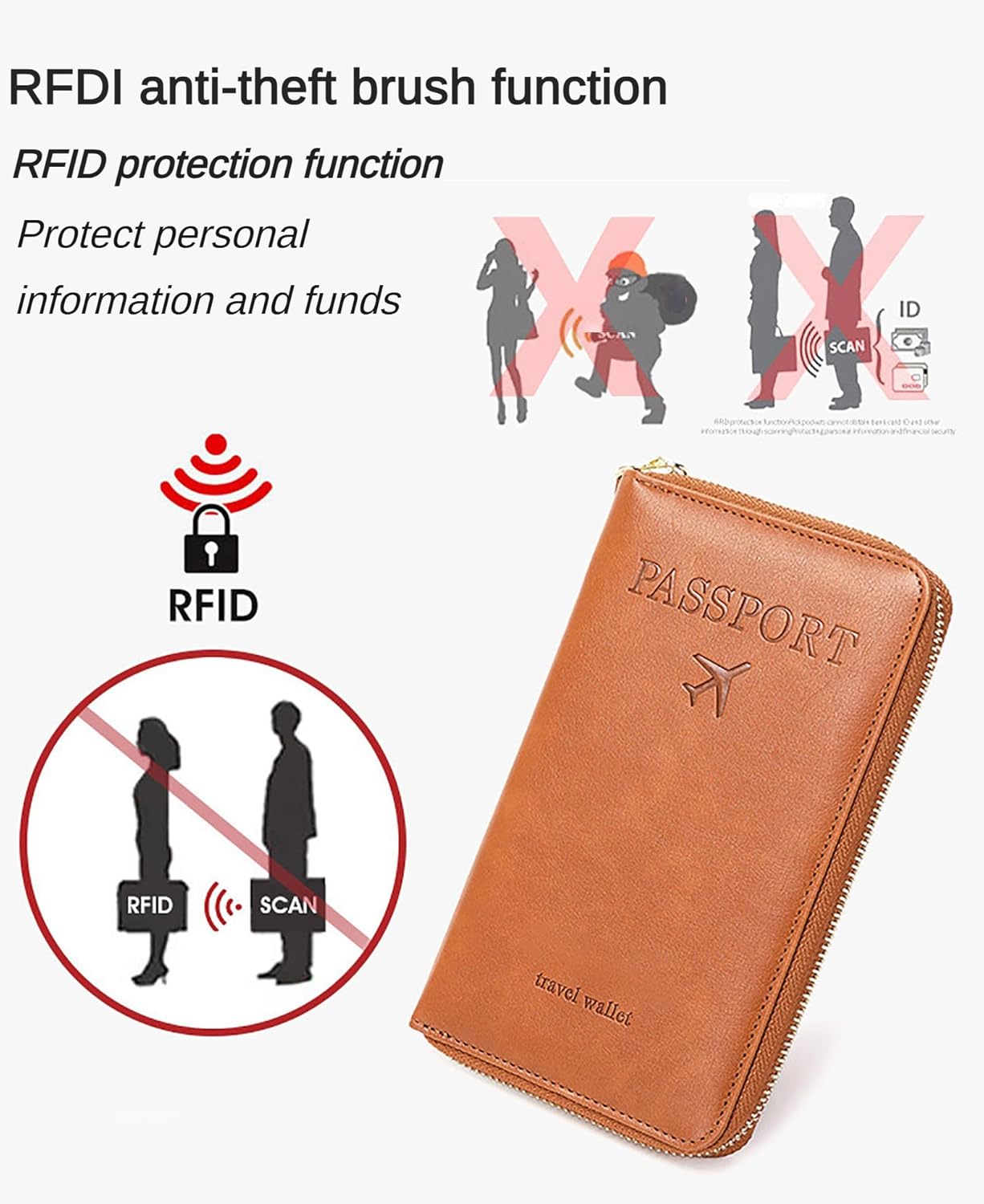 Rowgins Rfid Blocking Passport Holder Wallet, Rowgins Rfid Passport Holder with Zipper, PU Leather PassportHolder for Travel (PEACOCK BLUE)