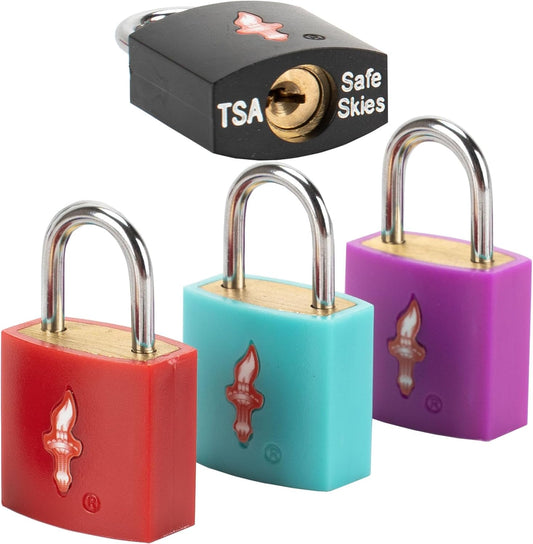 4 Pack Neon Square TSA Approved Luggage Locks with Key for Suitcase Carry On Backpack Laptop Bag Travel Accessories