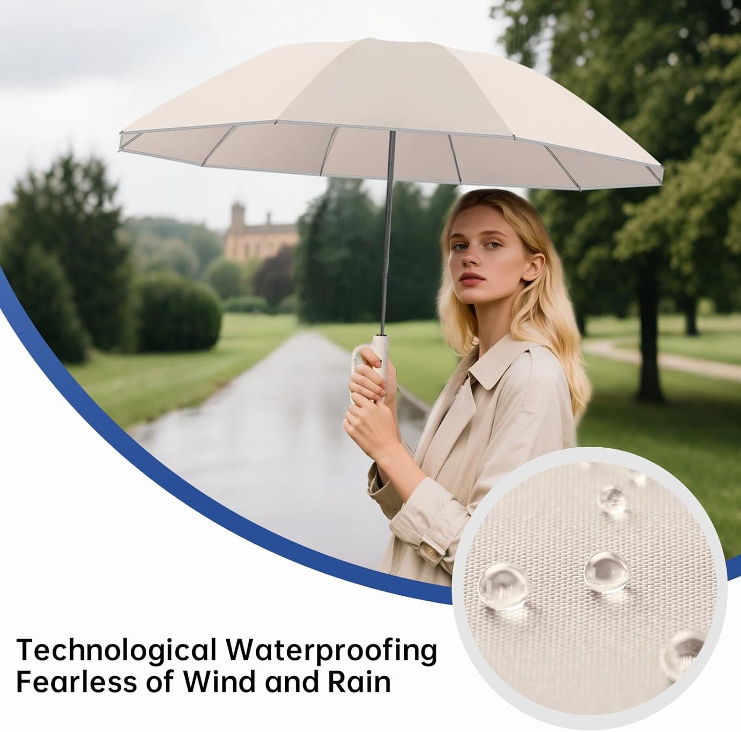 Portable Travel Umbrella, compact, durable, and windproof, reverse folding umbrella with safety reflective ring design, suitable for car and outdoor travel