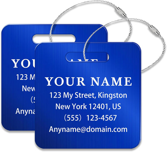 Personalized Luggage Tags for Suitcases (2/4/6/8 Pack) - Custom Engraved Metal Travel Tag, Customizable Pattern/Name/Text for Bags Backpacks Suitcases