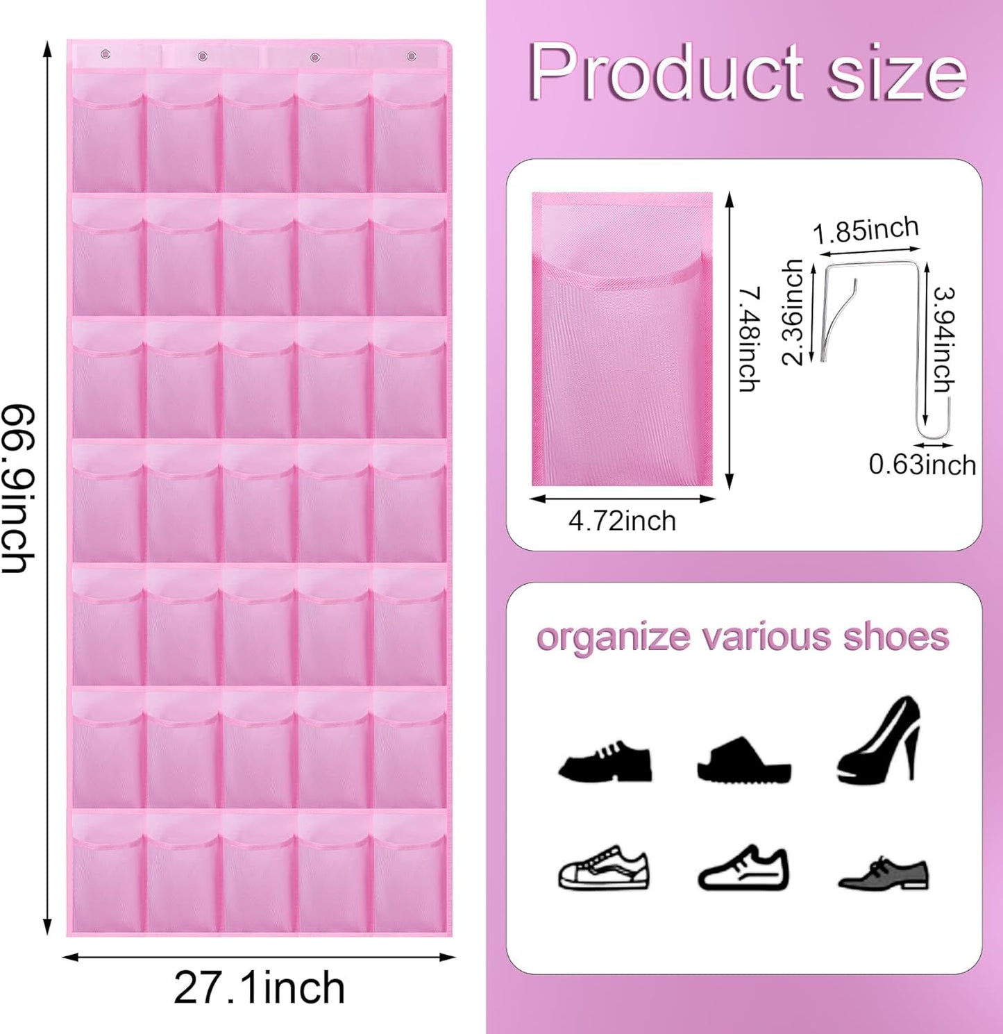 35Large Pockets Over The Door Shoe Organizer, Mesh Pockets Shoe Holder Rack, Capacity Shoe Hanging Storage，door shoe rack With 4 Metal Hook.
