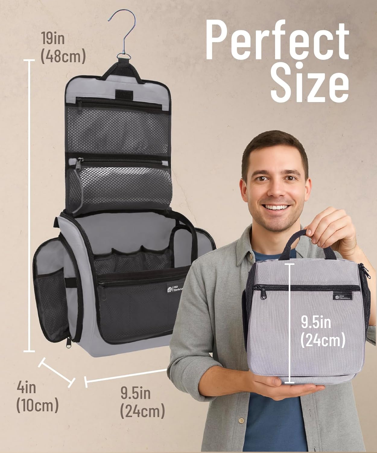 DD D&D Wanderlust D&D Hanging Travel Toiletry Bag for Men and Women – Cosmetics, Makeup and Toiletries Organizer Kit with 10 Compartments, Zippers, XXL Metal Swivel Hook, Water-Resistant Nylon
