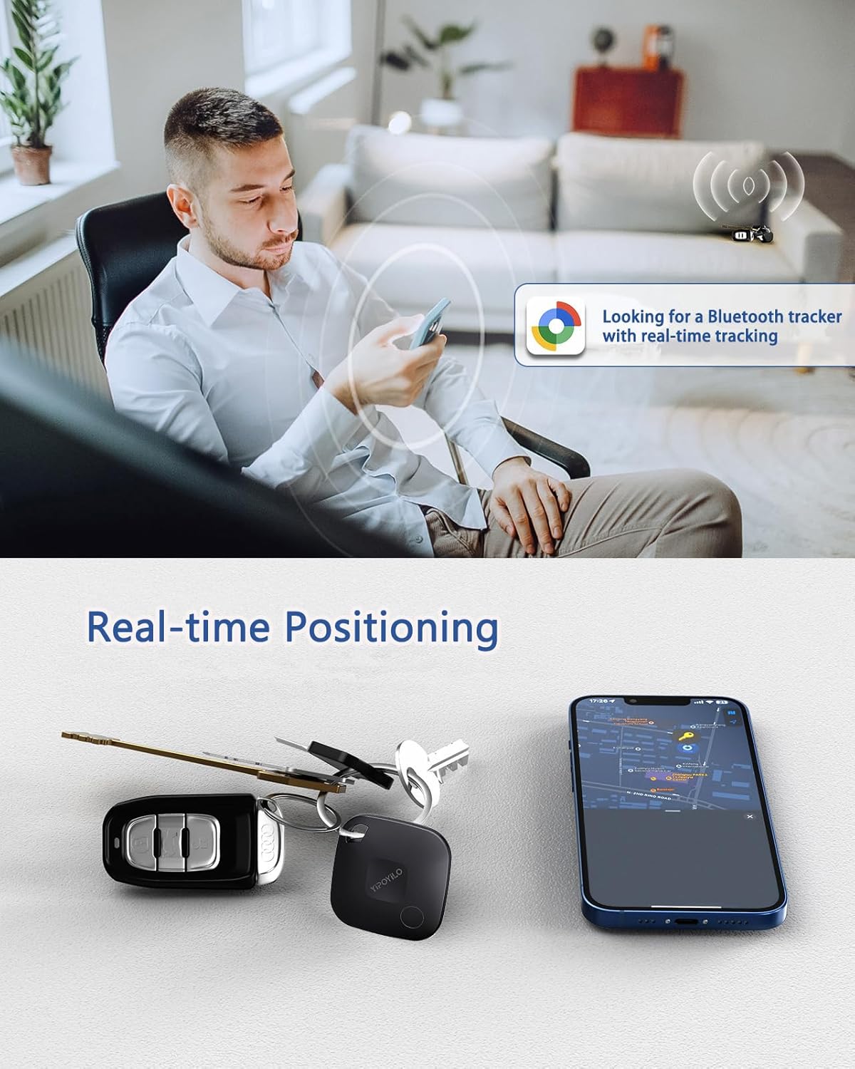 Real-time Positioning Air Tracker Tag, Key Finder, Work with Google Find Hub(Only for Android, Not for iOS), Bluetooth Tracker for Luggage, Backpack etc, 4 Pack Black