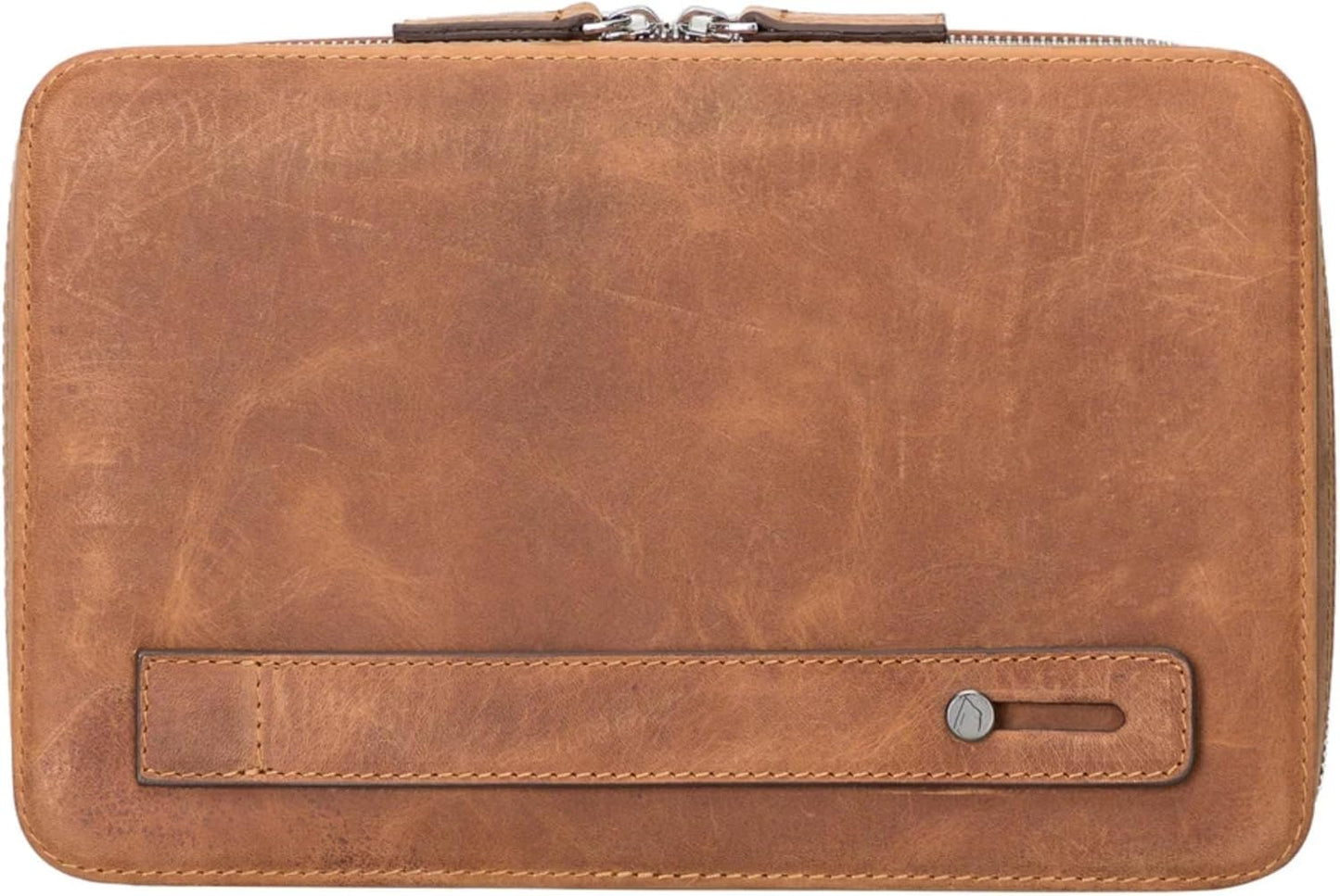 Medicine Handmade Leather Cable Organizer Bag – Full-Grain Leather Travel Tech Case for Cords, Chargers & Accessories – Zippered Storage for Men & Women (Antic Brown)