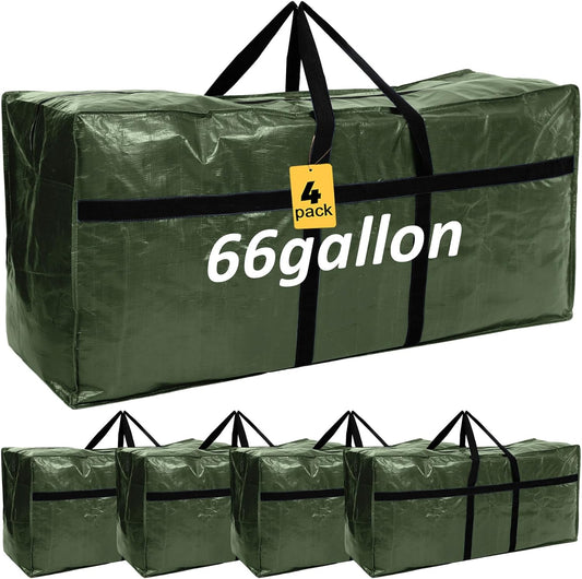 4 Pcs 66 Gallon Large Moving Bags with Zipper and Handles Foldable Storage Duffle Bags Heavy Duty Extra Large Totes for College Dorm Travel Clothes Blankets Bedding Moving (Green)