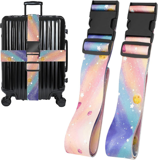 Milky Way Galaxy Luggage Straps for Suitcases, Adjustable Luggage Travel Belt to Keep Luggage Security While Travel, Strong Polyester Fabric, Easy-to-Recognize Stylish Design Travel Essentials, 2 Pack