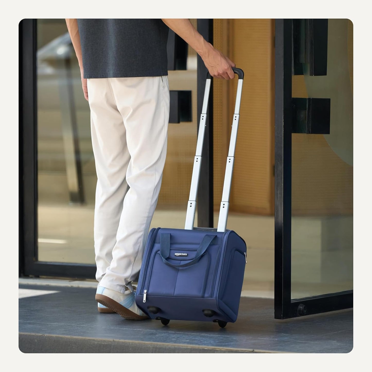 Amazon Basics Underseat Carry On Luggage with Wheels - 14" Rolling Travel Bag, Navy