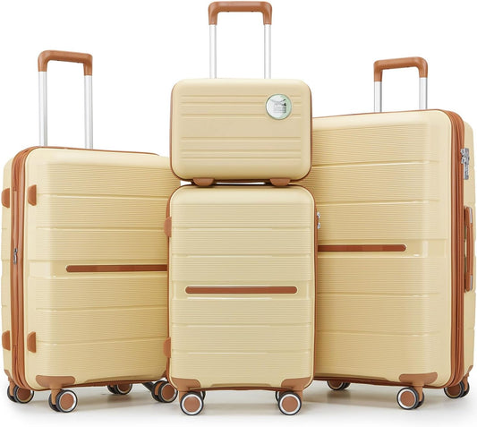 4-Piece Hardshell Luggage Set with TSA Locks, Expandable Suitcases and Silent Spinner Wheels - Vibrant Colors for Easy Identification (14/20/24/28 Inch) - Family Travel Suitcase Sets