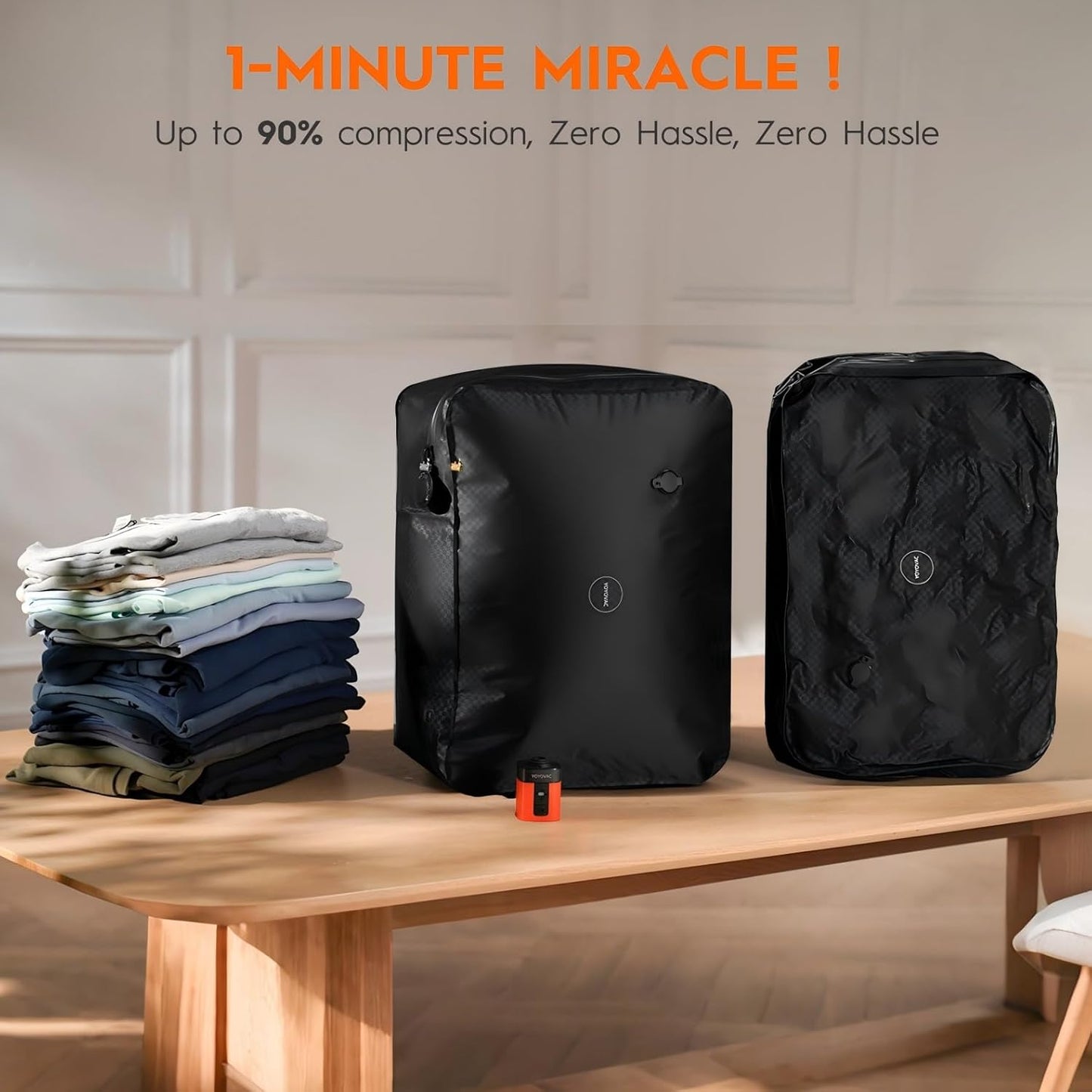 Vacuum Suitcases Compression Bags with Wireless Pump & iOS Tracker– Vacuum Bags for Travel Luggage, No Checked Baggage, Triple Your Luggage Space, IP68, Reusable, Fits 20/24/28 Inch Suitcase