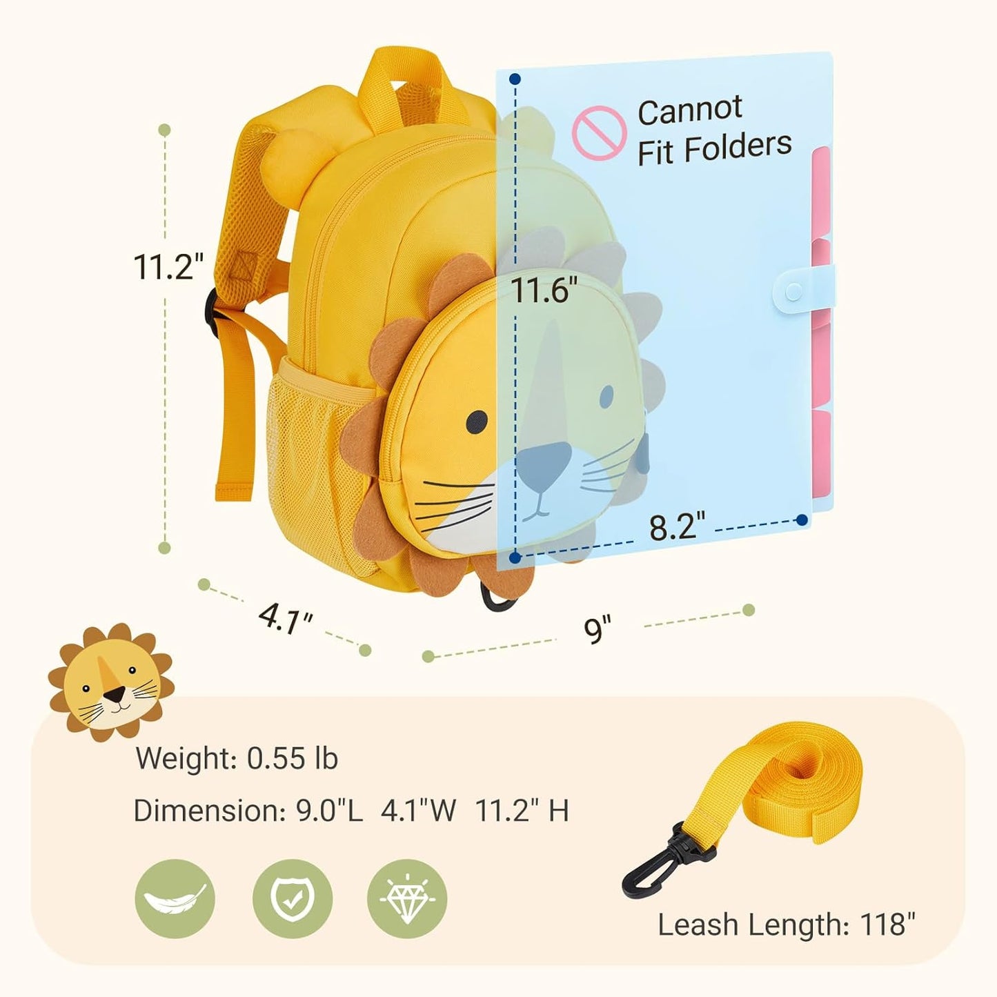 mommore Toddler Backpack for Girls Boys 2-4, 3D Cartoon Mini Kids Travel Bag, Small Baby Backpack with Toddler Leash, Chest Buckle, Water-Resistant Pre-K Schoolbag, Bee