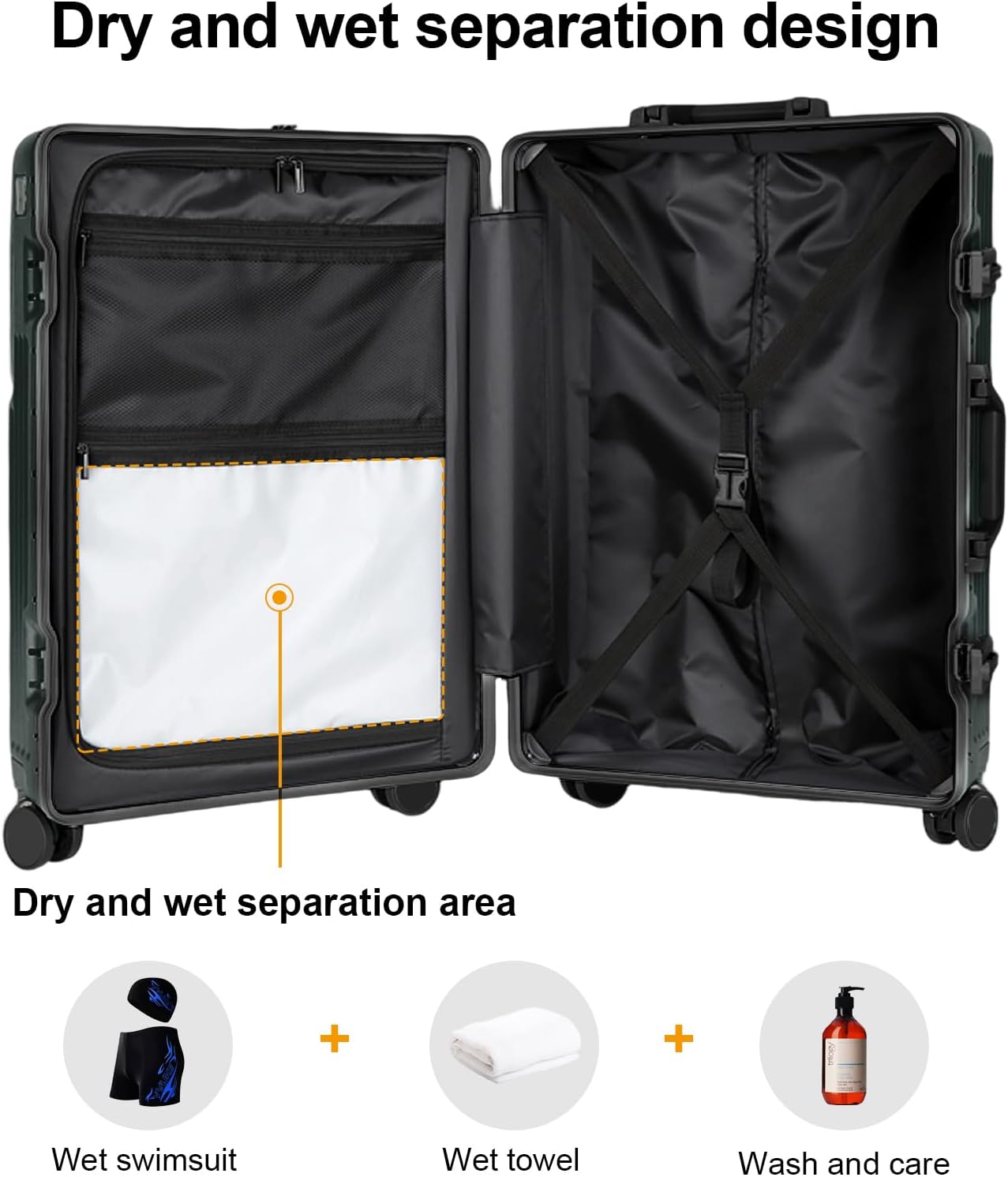 2-Piece Hardshell Zipperless Luggage Set, 20/26" Aluminum Frame Hardshell Spinner Luggage, Airline Approved Carry-On Luggage, TSA Lock, 360° Quiet Wheels With Cup Holder (green)