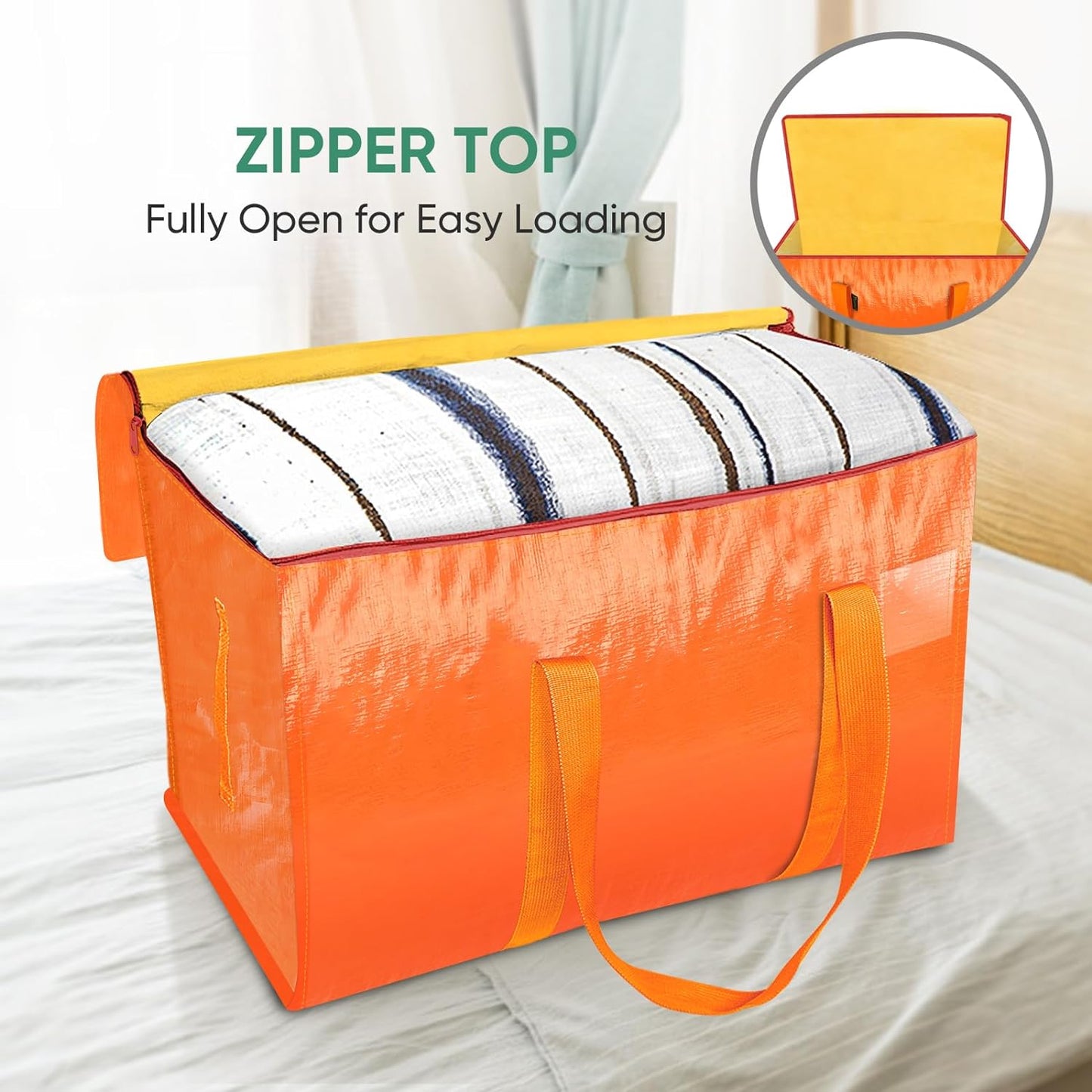 BALEINE 6-Pack Oversized Moving Bags with Reinforced Handles, Heavy-Duty Storage Tote for Clothes, Moving Supplies (Orange, 6-Pack)