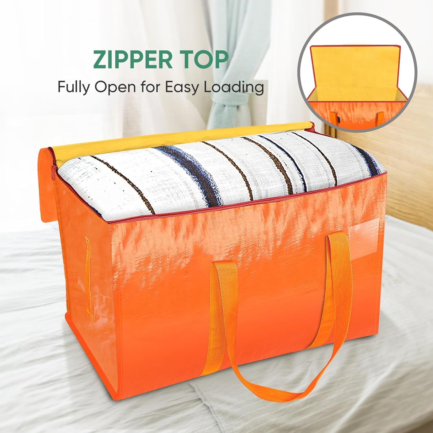 BALEINE 4-Pack Oversized Moving Bags with Reinforced Handles, Heavy-Duty Storage Tote for Clothes, Moving Supplies (Orangel, 4-Pack)