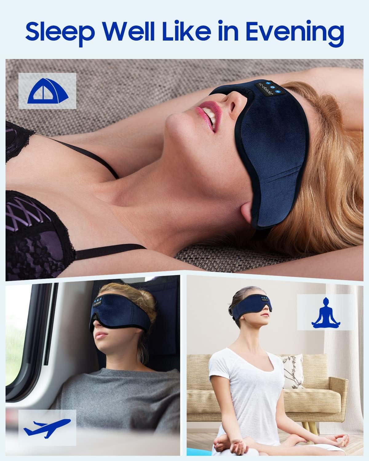 LC-dolida Sleeping Headphones Eye Mask, Sleep Mask with Bluetooth Headphones 3D Eye Mask Wireless Music Cotton Sleep Cover for Side Sleepers Nap Insomnia Air Travel Meditation Gifts for Unisex