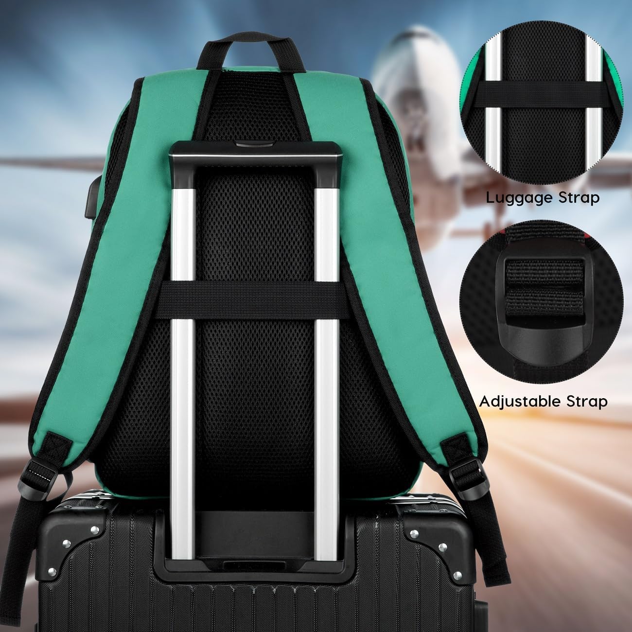 17 Inch School Backpack for Teens,Green Bookbag Classic Backpack with USB Port for High School College Students