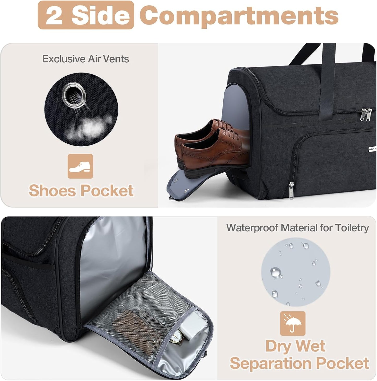 Garment Bags with Wheels, Garment Convertible Weekender Bags, Large Garment Bags for Travel, Duffle Luggage Bag Garment Bag (Black)