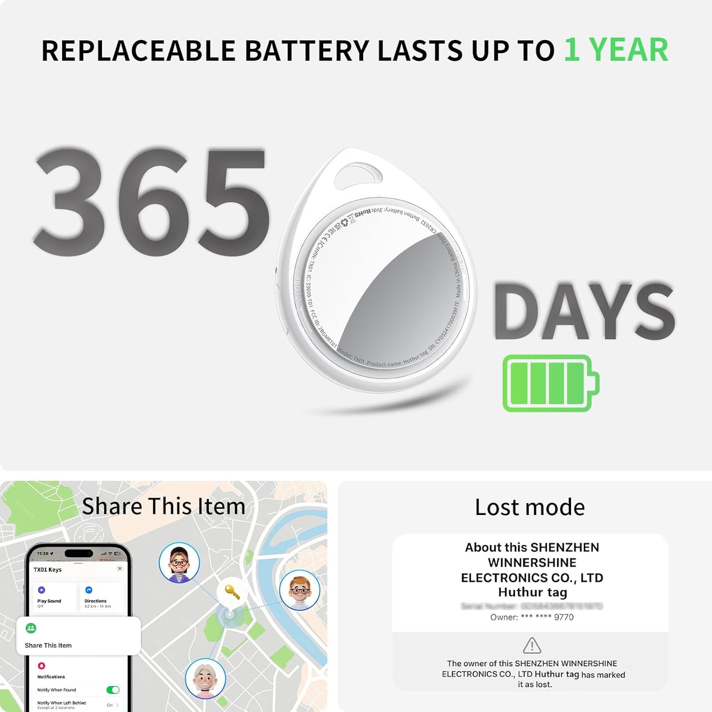 Air Tracker Tags-4 Pack, 5.3 Bluetooth Tracker Work with Apple Find My (iOS Only), 100dB Sound Finder, Smart Tags with Keychain/Lanyard, Item Finder for Luggage/Key/Suitcase, Replaceable Battery.