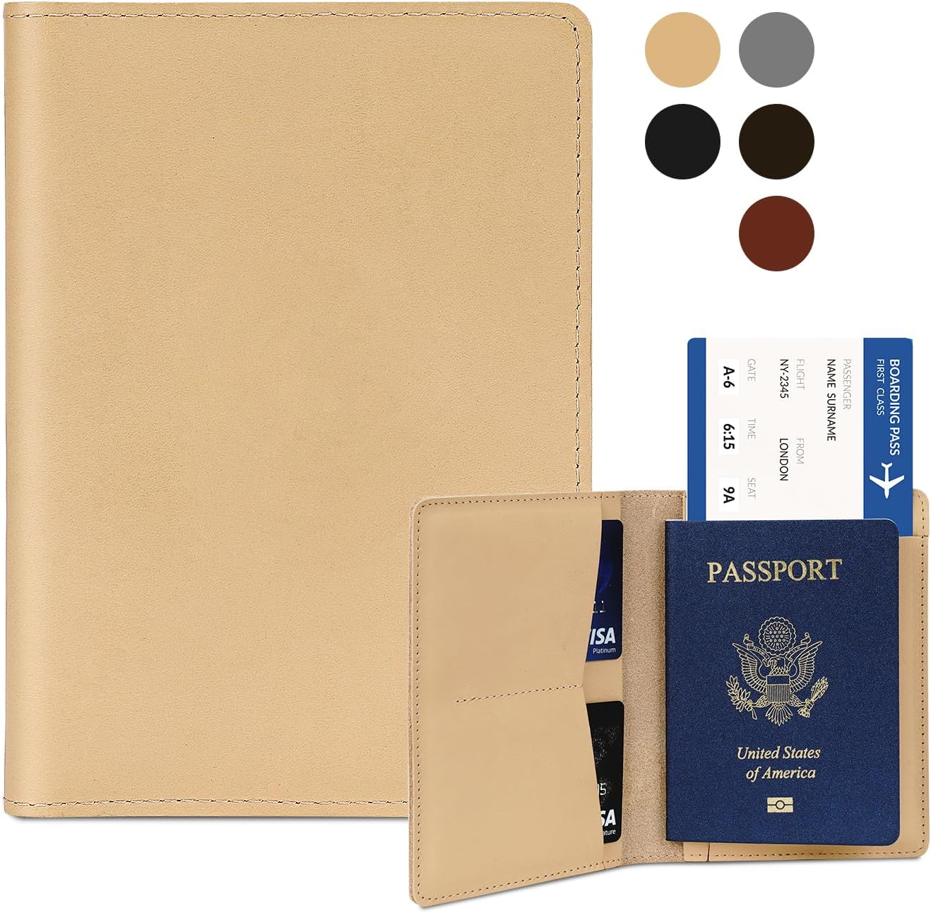 Real Leather Passport Holder for Men and Women, Handmade Wallet Cover Case, Travel Must-Haves Essentials Accessories, Birthday Gifts (Crazy Horse, Beige)