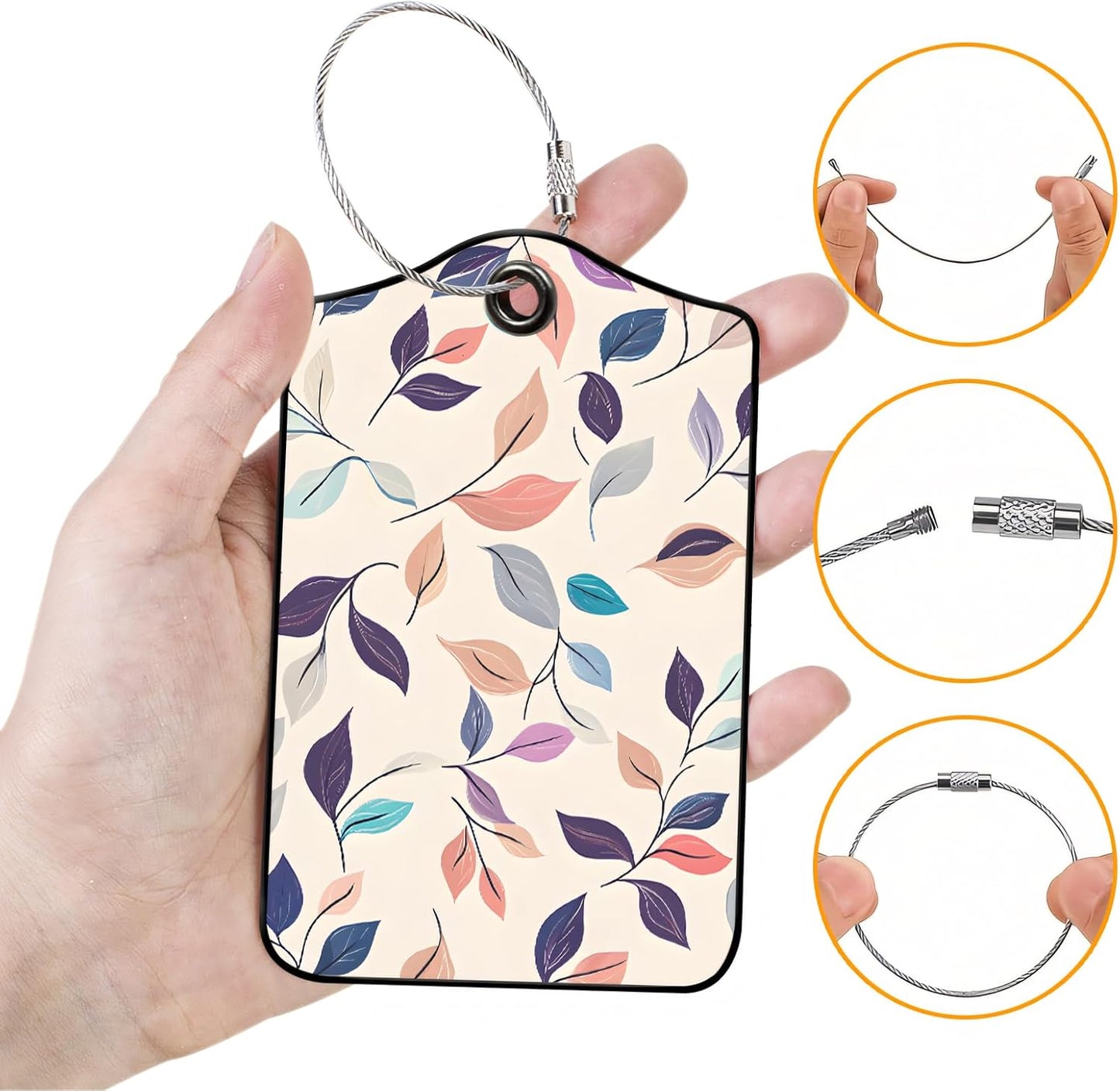 Luggage Tags for Suitcases, 2-Pack PU Leather for Cruise & Travel, Baggage ID Tags with Privacy Cover & Address Card, Durable Metal Ring, Kids Adults Travel Accessories, Pastel Foliage