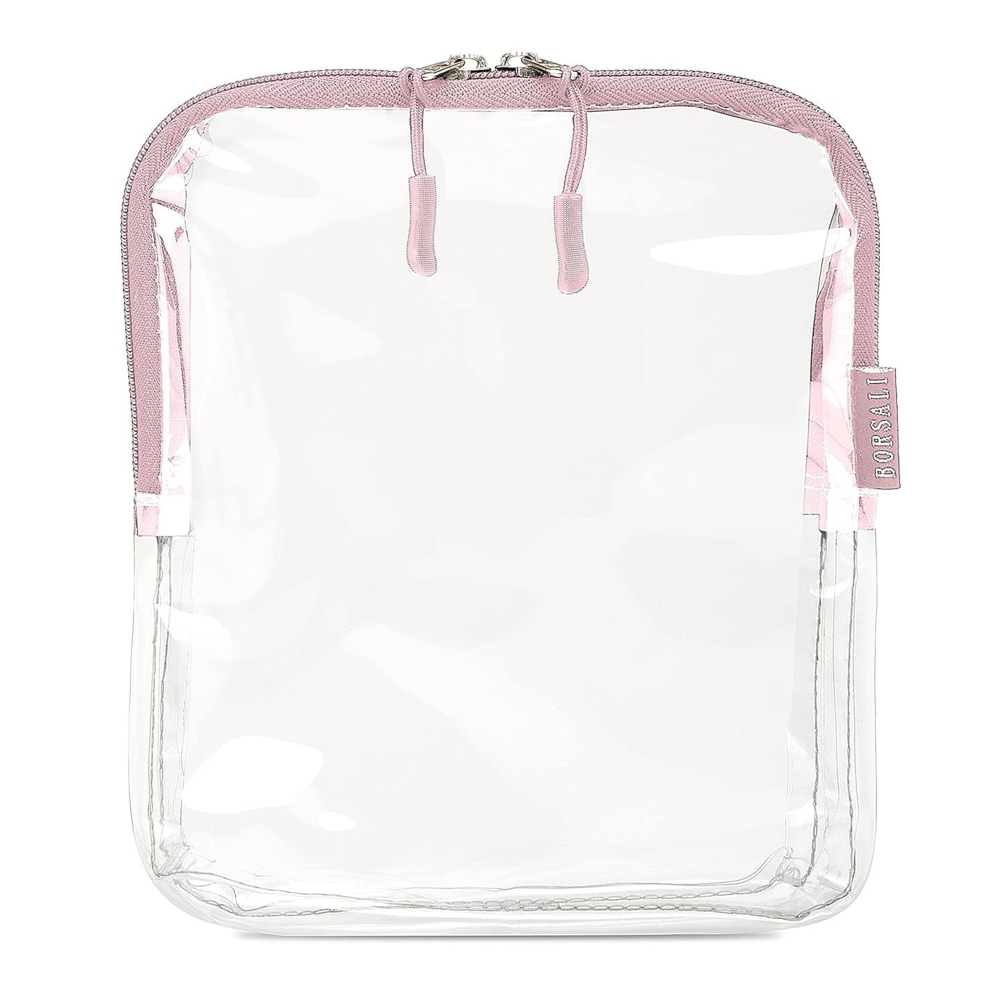 BORSALI TSA Approved Toiletry Bag - Clear Quart Size for 3-1-1 Carry On Travel - Makeup Organizer Cosmetic Pouch with Zipper - Travel Accessories - Rose