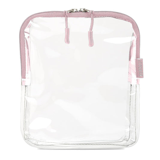 BORSALI TSA Approved Toiletry Bag - Clear Quart Size for 3-1-1 Carry On Travel - Makeup Organizer Cosmetic Pouch with Zipper - Travel Accessories - Rose