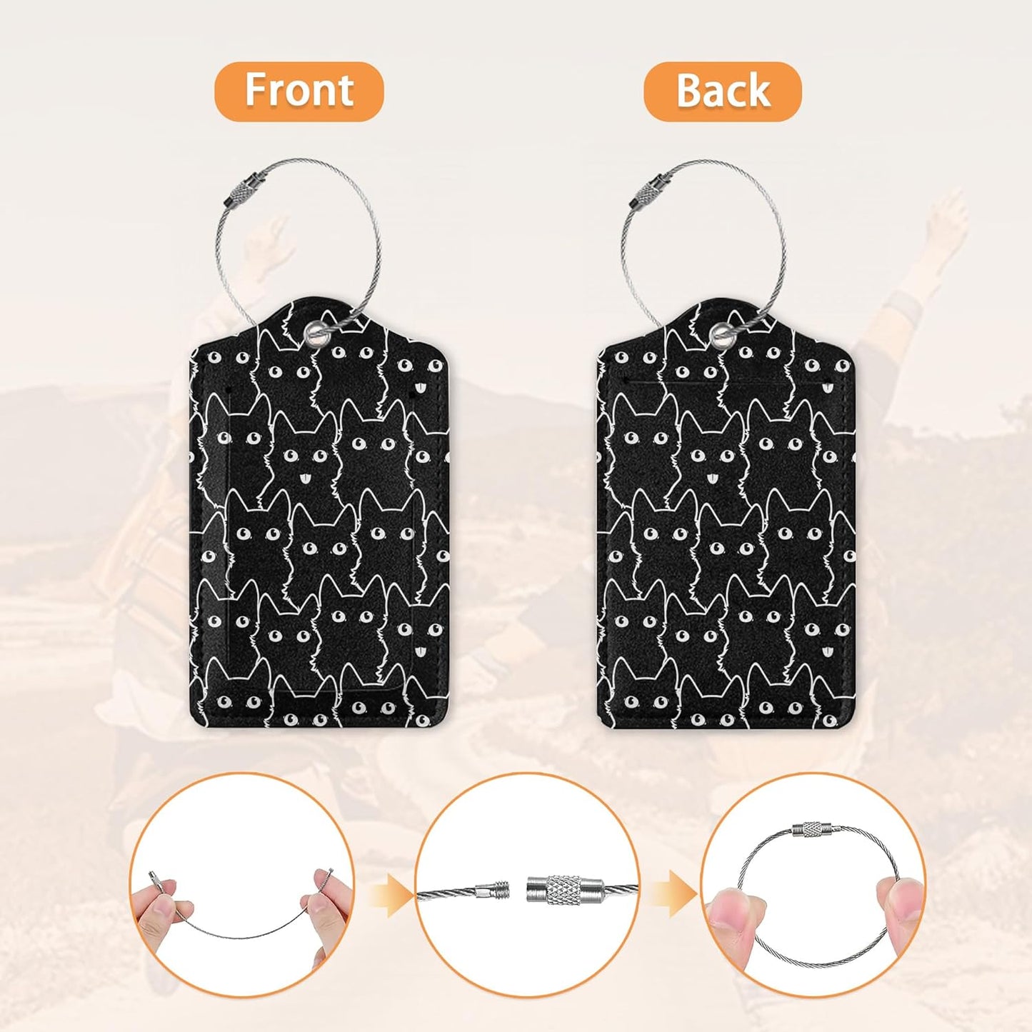 2 Pcs Luggage Tags for Suitcase,Cute Cat Luggage Tag Name Id Labels with Privacy Cover for Travel Backpack Women Men