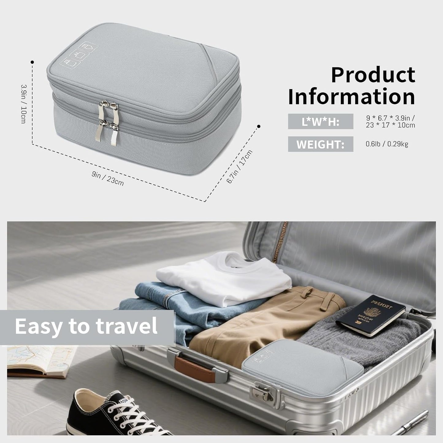 Lanola Travel Cable Organizer Bag, Electronic Accessories Case Portable Double Layer Cable Storage Bag for Cord,phone,Charger, Flash Drive,SD Card,Phone,Power Bank,Personal Items - Grey