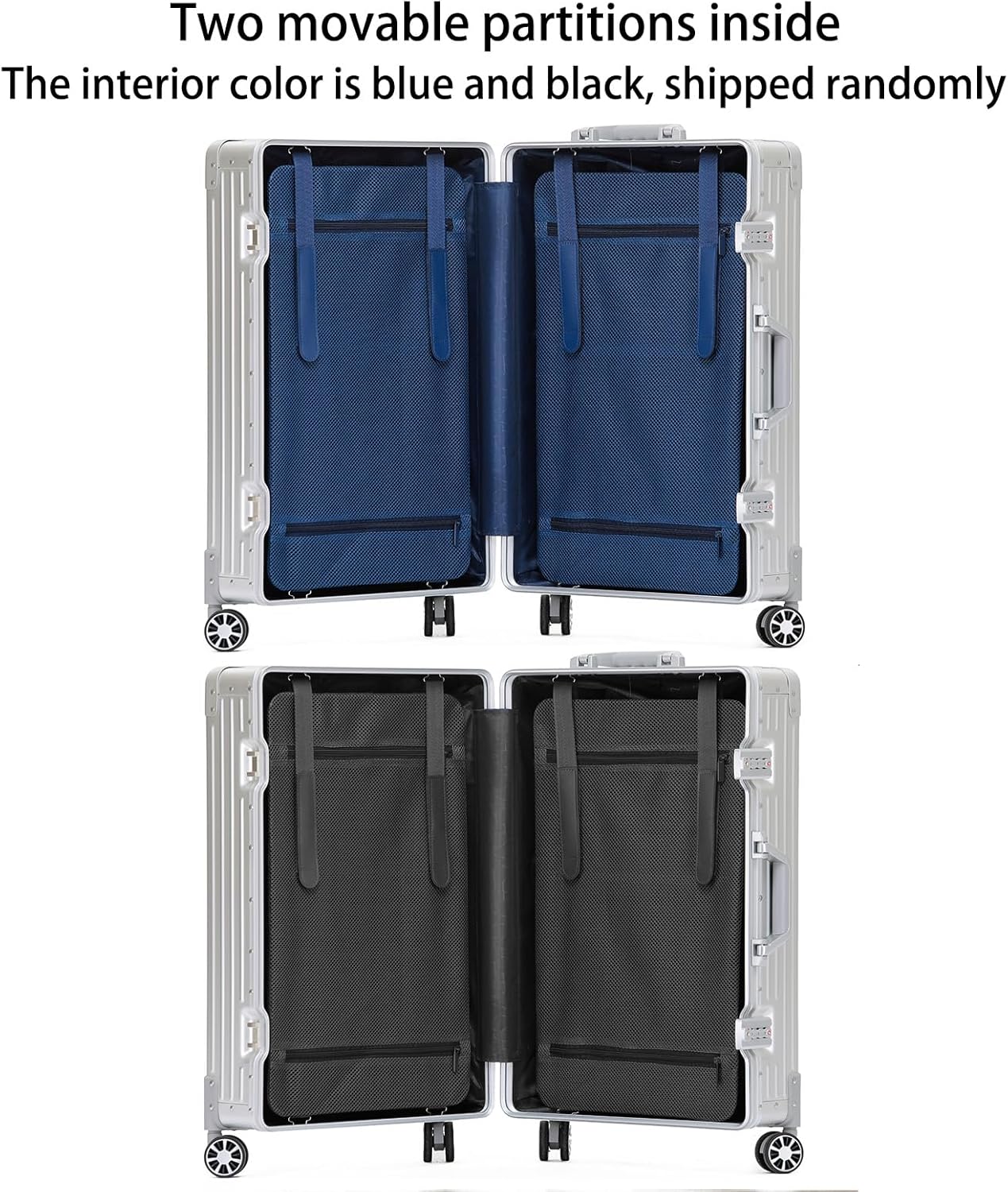 Metal All Aluminum Carry-on Luggage TSA Customs Lock Zipperless Silent Rotary Wheel Business Suitcase Aluminum Frame Set (dark green, 26 '')