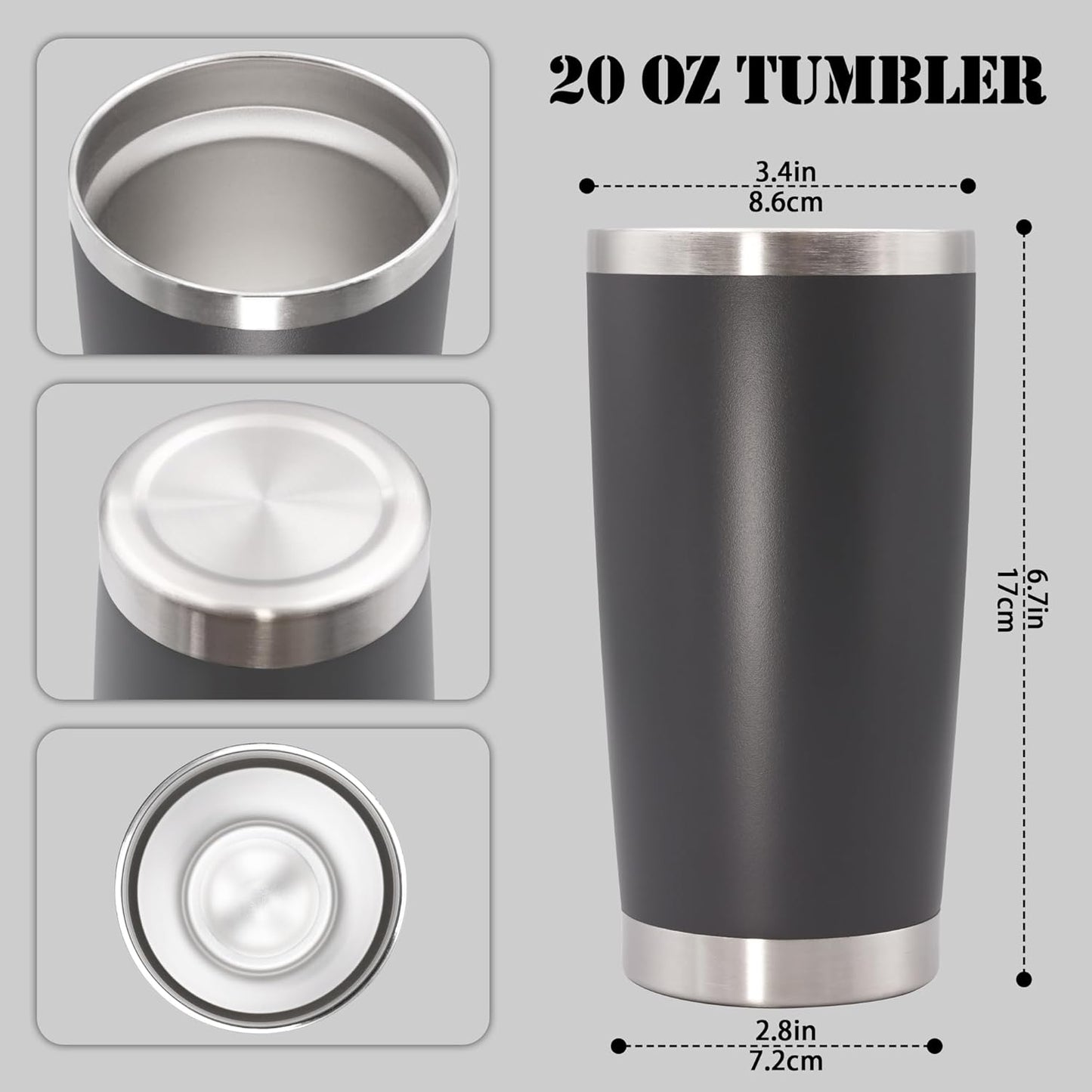 20 oz Tumbler with lid Double Wall Vacuum Insulated Tumblers Stainless Steel Coffee Mug Travel Coffee Tumbler Powder Coated Tumbler Cup Keep Hot&Cold - (Grey 12 Pack)