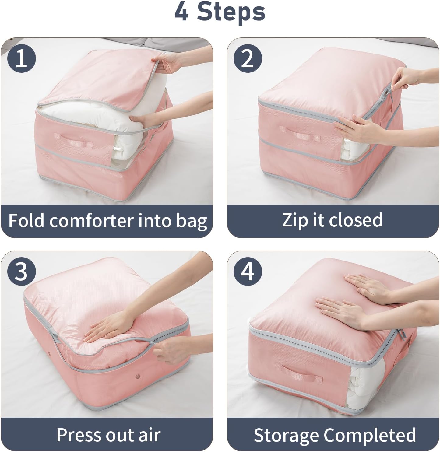 DIMJ Comforter Storage Bag 6 Pack - Blanket Storage Organizer Compression Bags, Large Capacity Ultra Space Saving Self Compression Organize for Bedding, Pillow, Duvet, Sheet Storage with Zipper Window