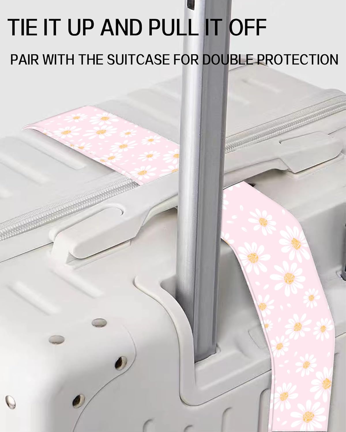 Luggage Straps for Suitcases, Adjustable Travel Belt, Durable Wide Luggage Strap, Cute Suitcase Strap Identifiers with Buckle, Bag Straps for Luggage, Cute Pink Daisy