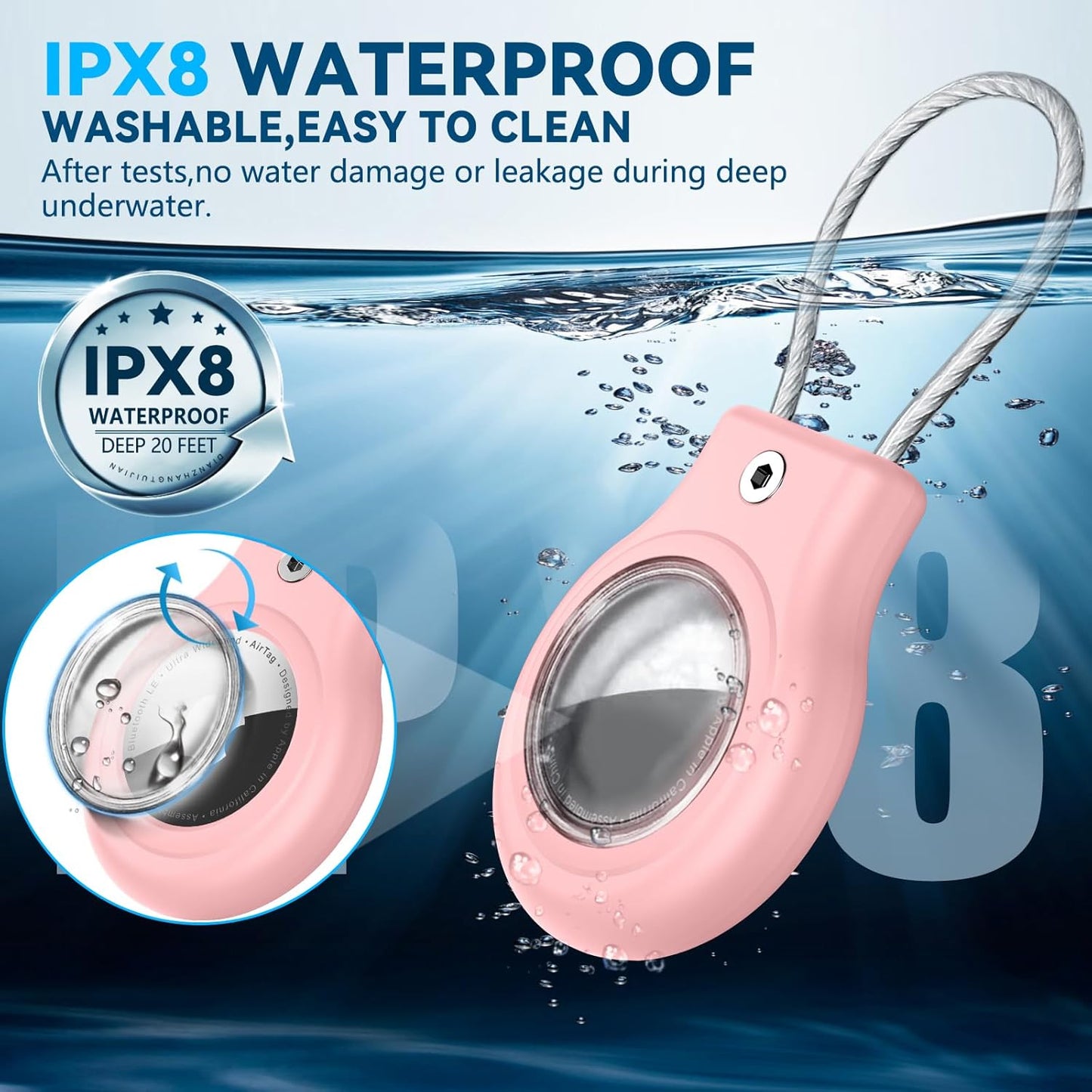 Waterproof Airtag Holder,Airtag Case with Secure Lock,Airtags Keychain for Apple Airtag,Anti-Lost Protective Cover Air tag Accessories for GPS Item Finder Tracker Luggage,Bag,Key,Pet,Cat Dog,Pink