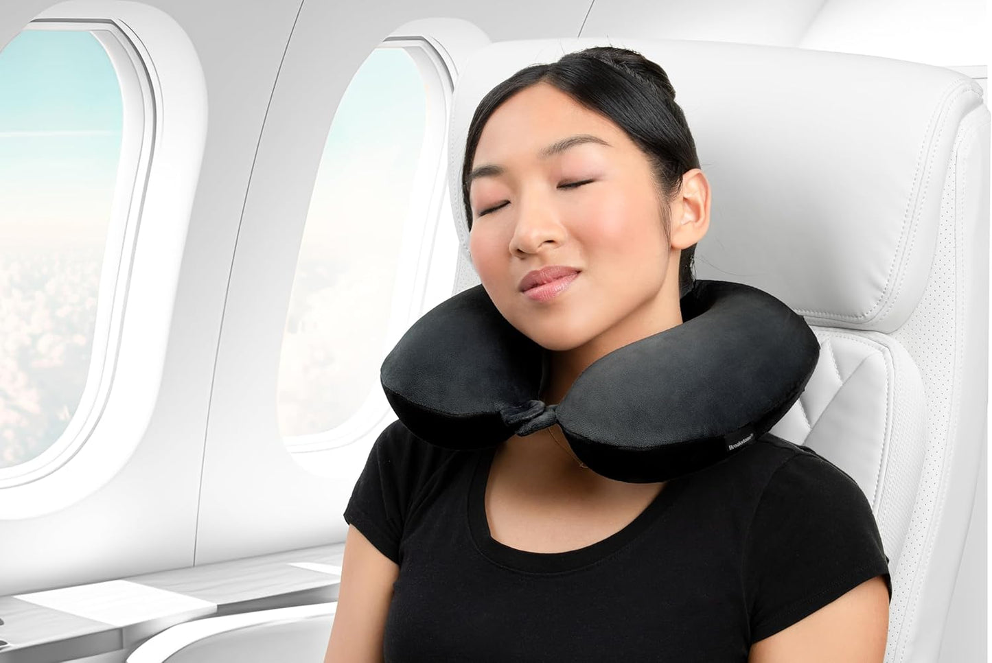 Brookstone Travel Neck Pillow - Lightweight Fleece Casing U-Shaped Stuffable Memory Foam Travel Pillow for Sleeping and Neck Support, Black