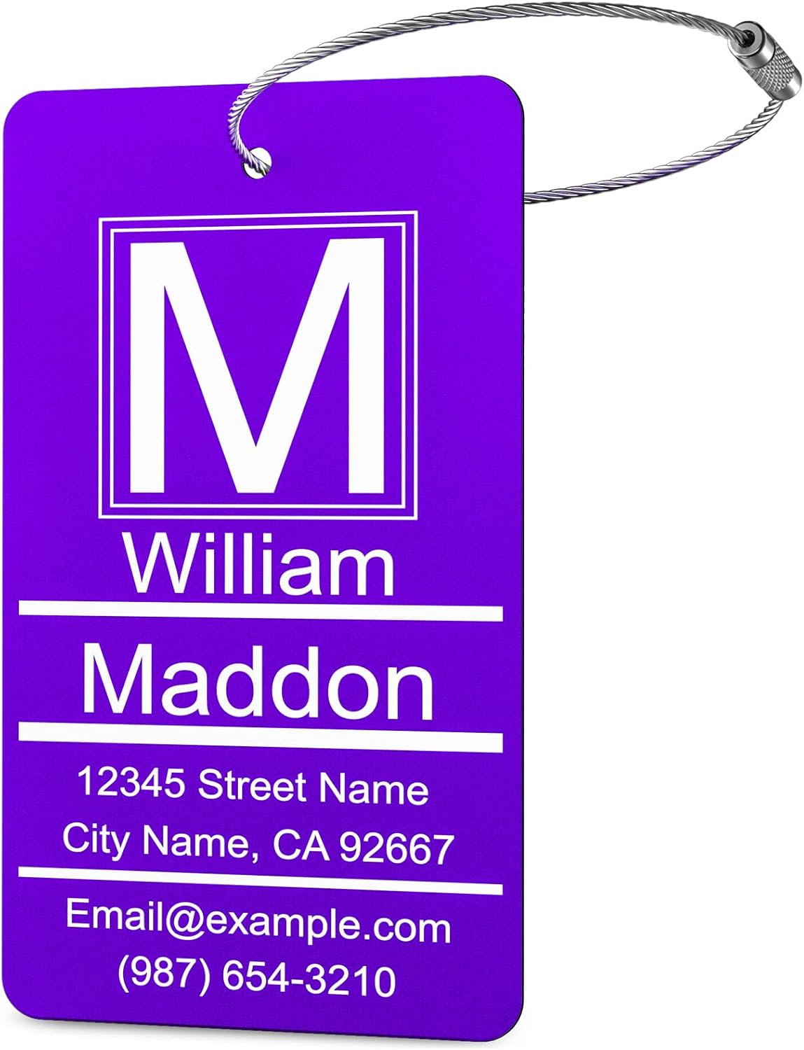 Luggage Tags for Suitcase - Personalized Engraved Purple Metal Tag for Cruise Travel - Custom Name Tags Suitable for Bags and Backpacks