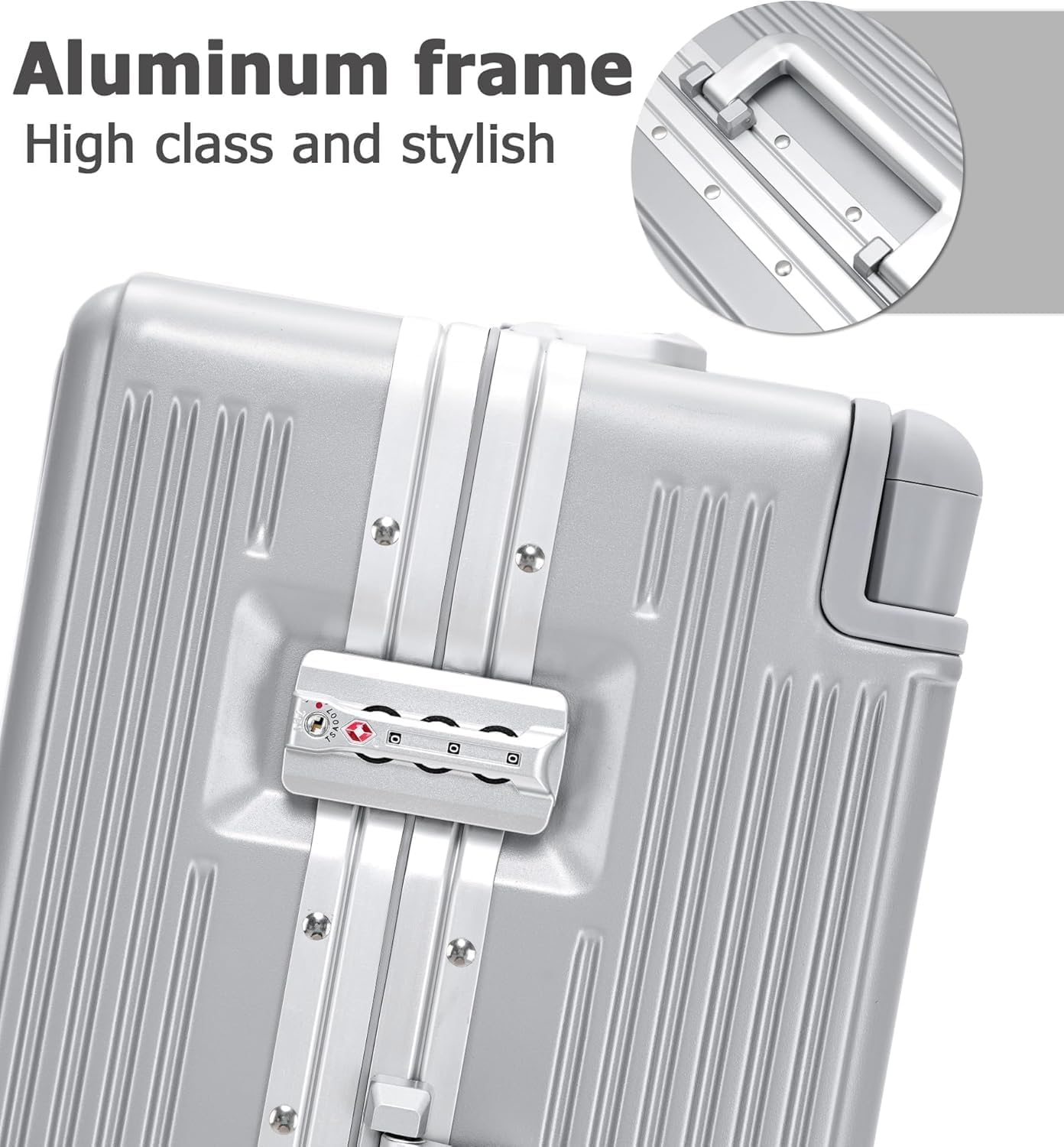 feilario 20" Aluminium Frame Hardside PC Carry on Luggage - Wide Handle Double Spinner Wheels Suitcase with TSA lock