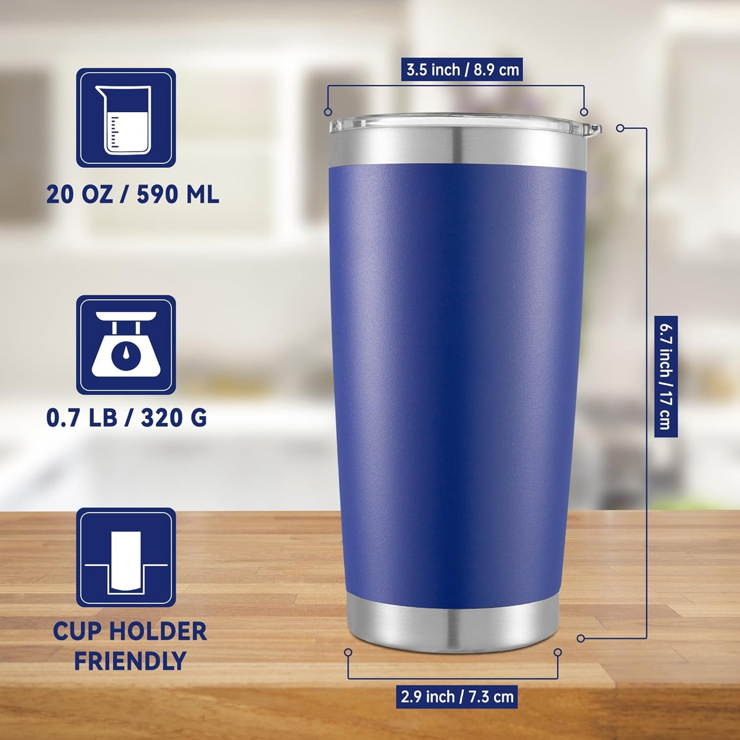 20 oz Tumblers Bulk Stainless Steel Tumbler with Lid Double Wall Vacuum Insulated Coffee Mug 20oz Powder Coated Cup for Hot and Cold Drinks, Blue, 6 pack