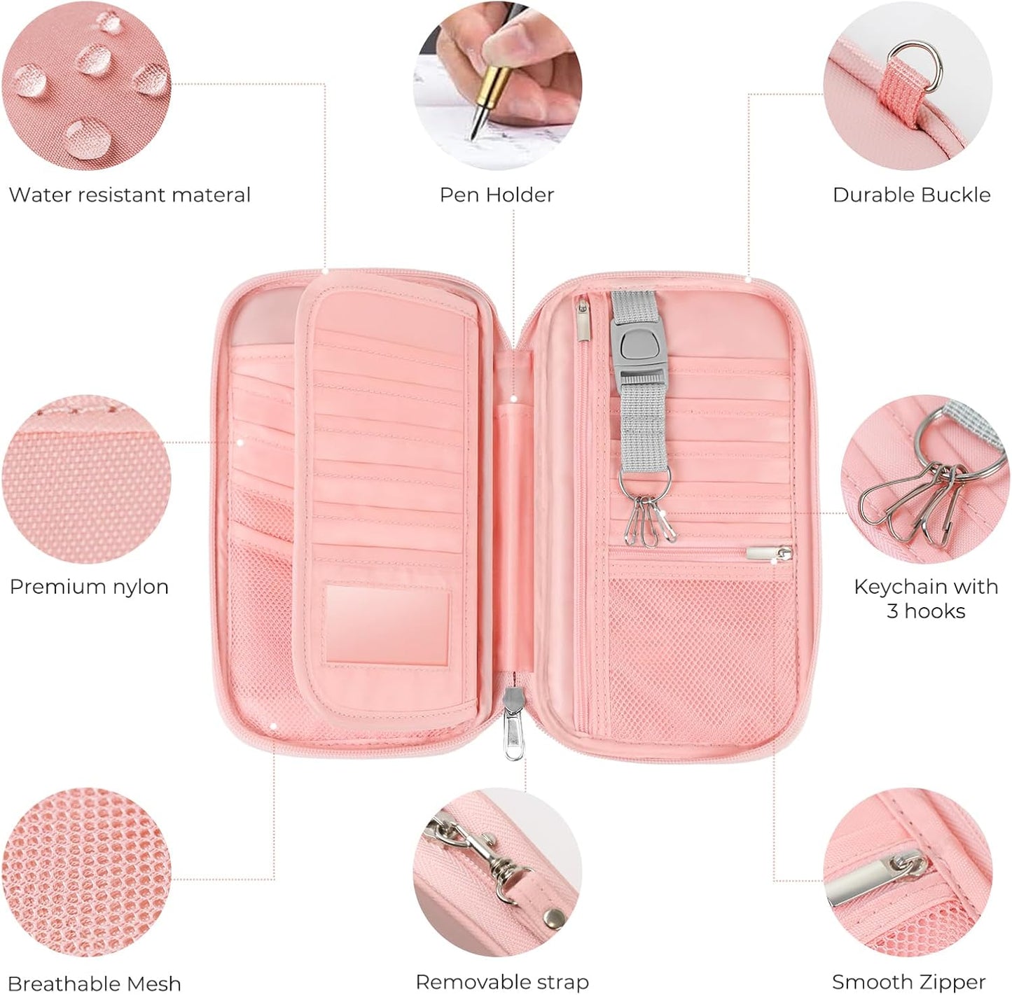 Travel Passport Wallets, Airtag Lightweight Family Passport Holder With RFID Blocking Passport Cover Case Waterproof Bag Document Organizer for Men and Women-pink