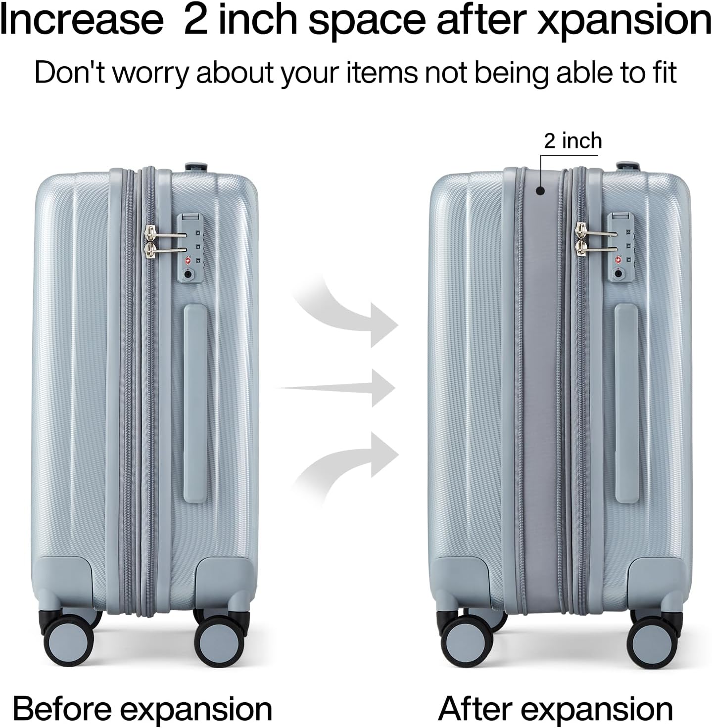 Hanke Expandable Hardshell Luggage Sets 3 piece Carry on Luggage with Wheels Suitcases Lightweight Checked Travel Luggage Rolling Large Suitcase Travel Luggage Bag Woman Men 20/24/29 Inch(Gray)