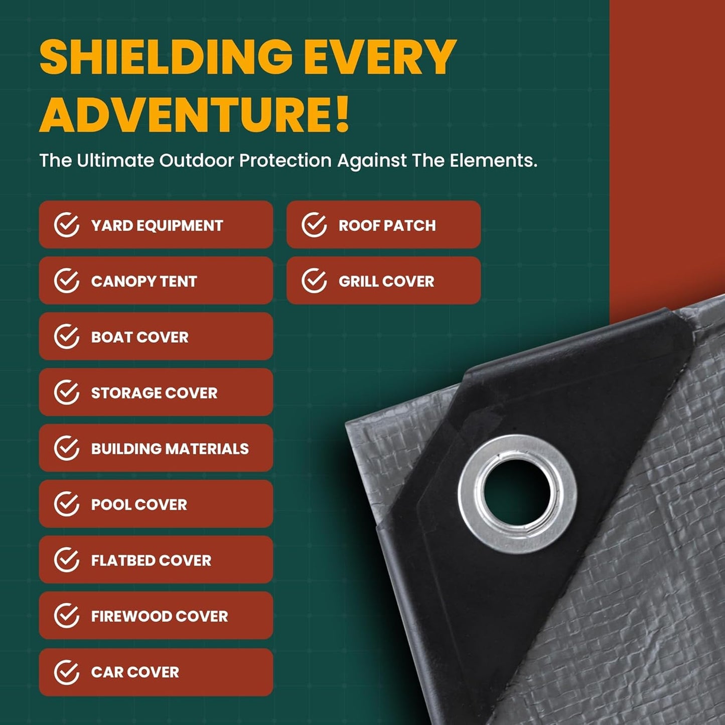 Large Waterproof Tarp - Heavy Duty 20 Mil Thick Poly Tarpaulin Ideal for Canopy Tents, Boats, RV or Pool Covers - Multipurpose Protective Tarps with Grommets for Indoor and Outdoor Use | 20' x 40'